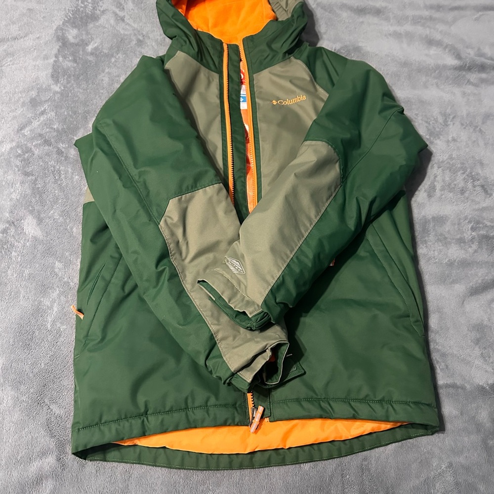 Columbia Kids Forest Green and Bright Orange Raincoat